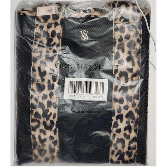 Victoria's Secret Pink Black Mesh Tote Weekender Bag Leopard Trim - Picture 2 of 2